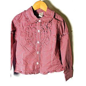 Jottum NWT Red Gingham Girls 6 Top Dutch Euro Retail $92 Button Front Ruffle